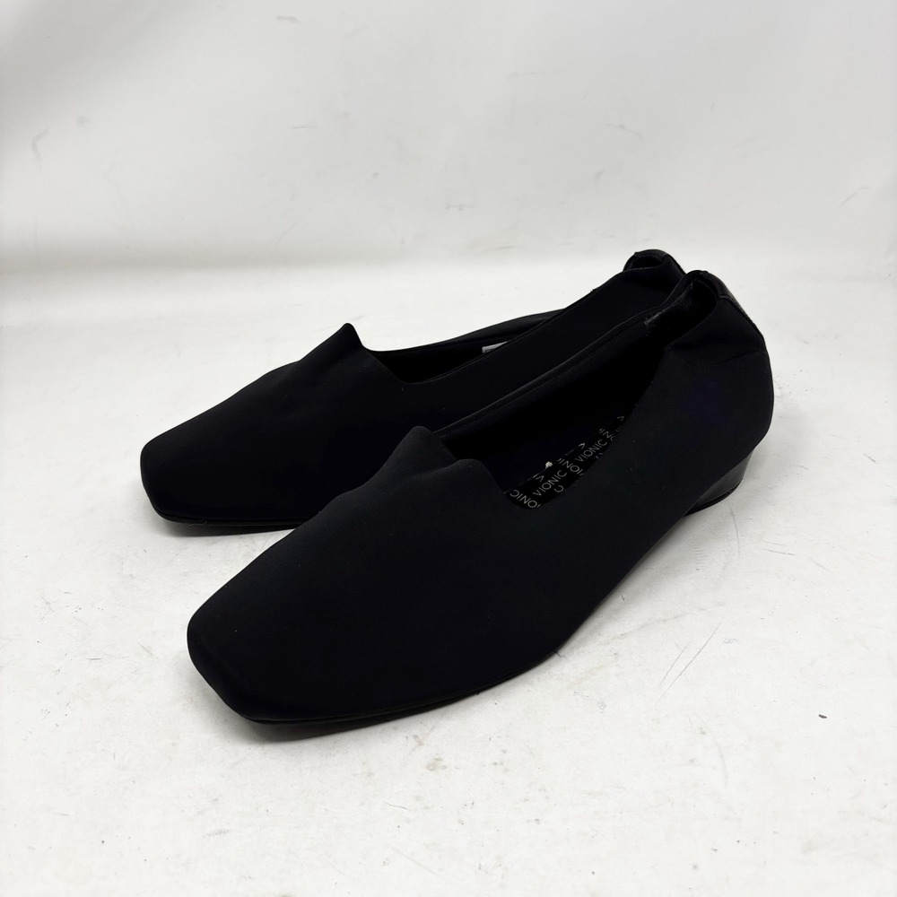 Vionic Powell Black Textile Square Toe Low Wedge Flats Womens Size 10 Classic